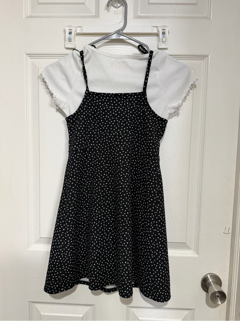 Girls Black Polka Dot Layered Dress with White Tee 7/8 - Picture 2 of 5